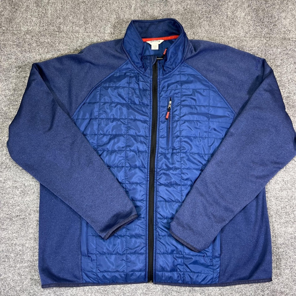 Orvis Jacket Mens 2XL Blue Insulated Lined Full Zip Pockets Microfleece